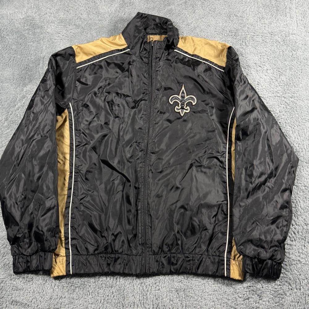 NFL New Orleans Saints Windbreaker Jacket‎ Color Block  Black Gold Full Zip - L
